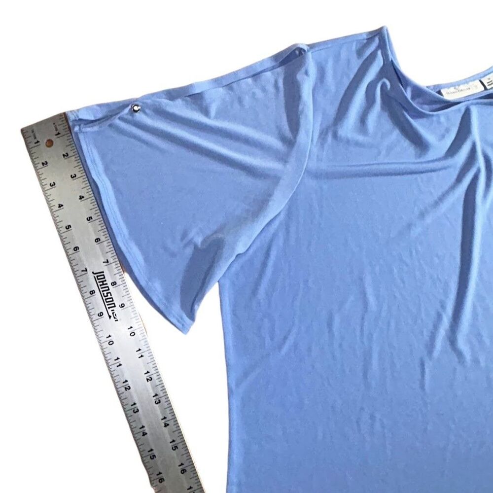 Susan Graver Minimalist Casual Top 1X Blue Cold Shoulder Stretch No Iron Women - Picture 11 of 12